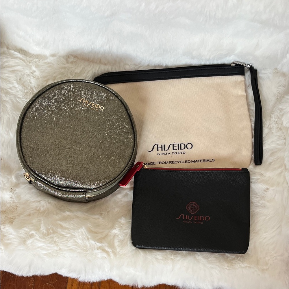 Shiseido Metallic Gold, Cream & Black Cosmetic Pouch Set